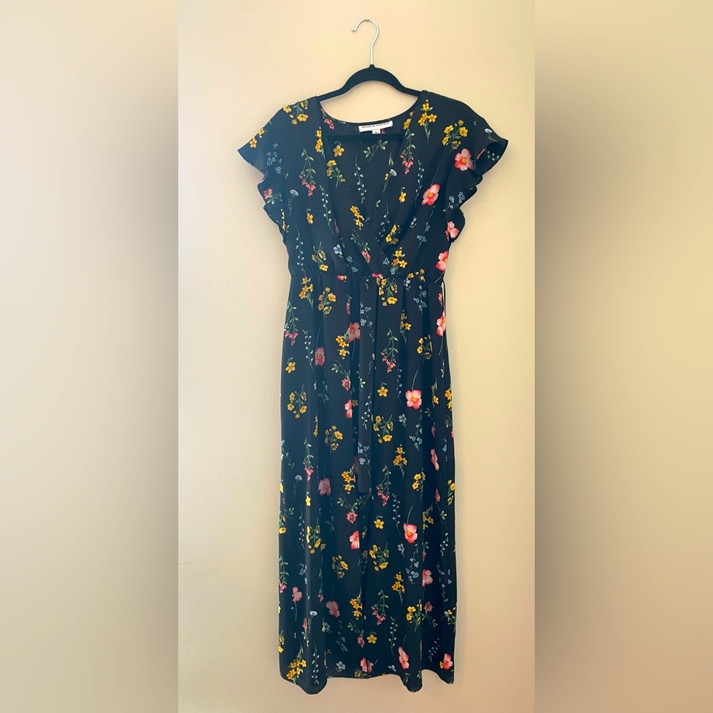 Emma & Michele Black Floral Hi Low Dress Medium